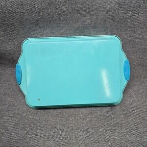 Enamelware Baking Pan Turquoise Retro Roaster 13x9 Teal Good Vintage